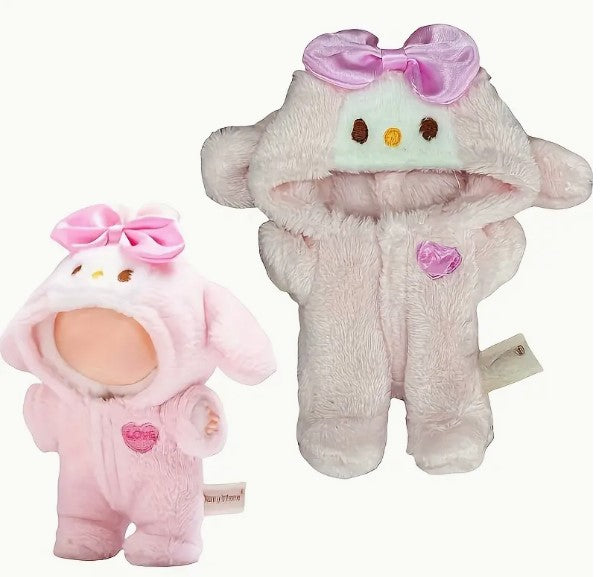 Labubu Fuzzy Pink Bunny Bow Hooded Onesie